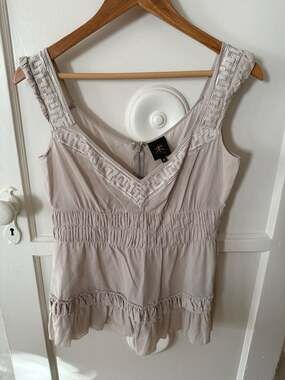Tree 100% Cotton Boho V-Neck Peplum Tank Top with Geometric Trim